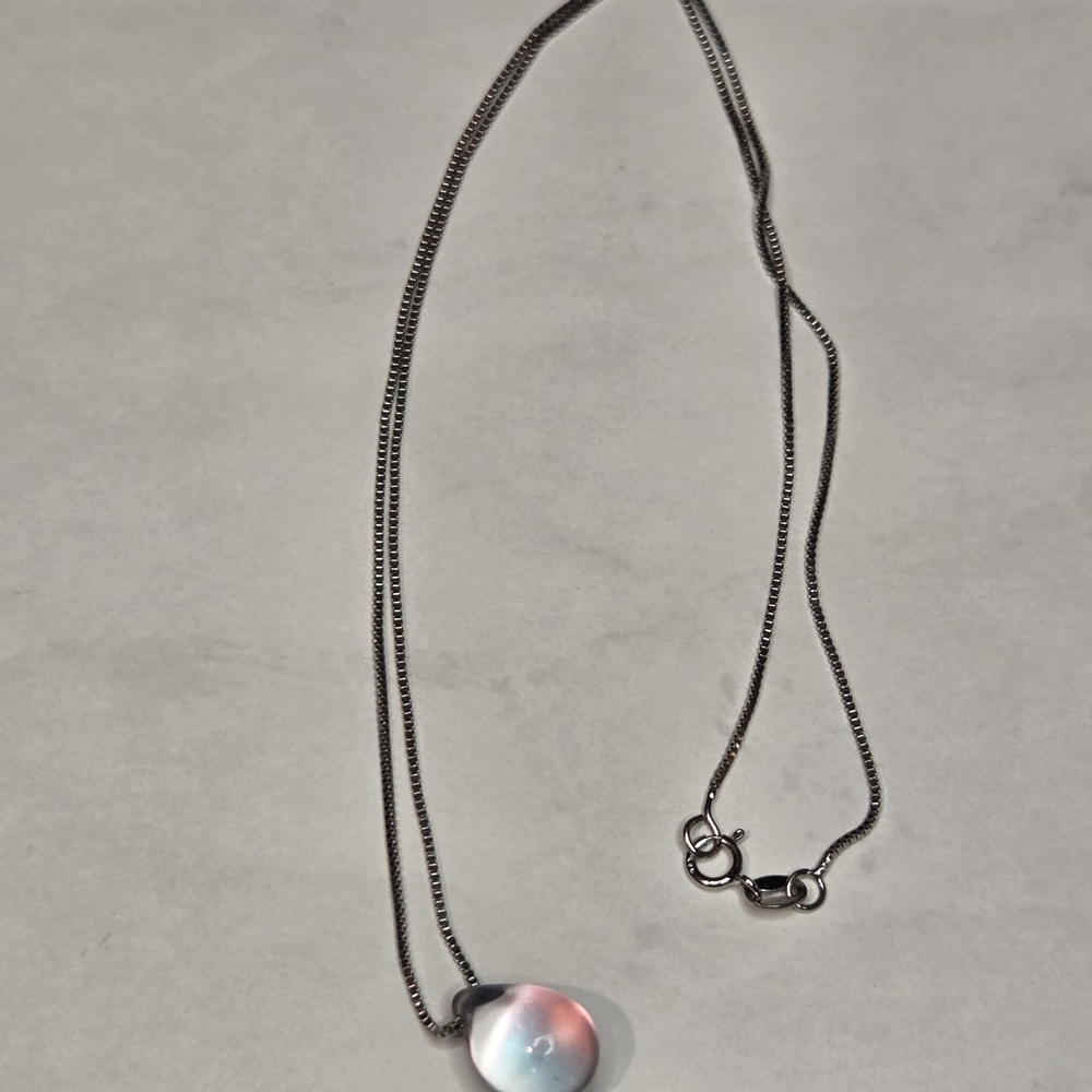 Pink / Blue "Mermaid Tear" Glass pendant necklace - Picture 4 of 7